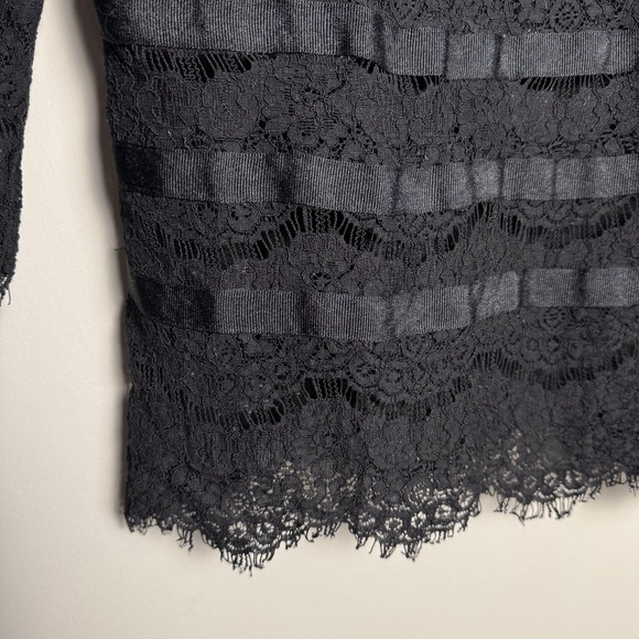 Philosophy Blues Original Women's 3/4 Sleeve Crochet Lace Sheer Top Black Size 8 - Picture 3 of 12